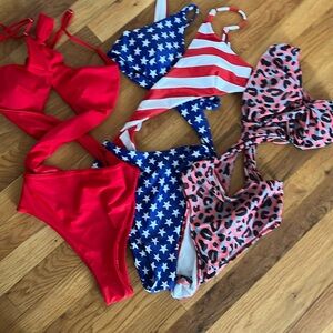 Set of 3 Sexy Criss Cross High Waisted Cut Out One Piece Monokini Swimsuit